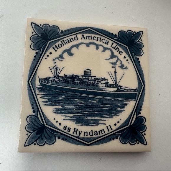 Delft Blue Tile Coasters Holland America Line Set Of 7 Ceramic Cork Vintage - Picture 8 of 16